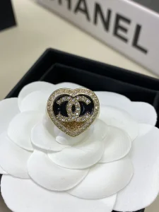 Chanel Crystal CC Logo Heart Rings