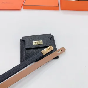 Hermes Kelly Pocket Black Leather Belt