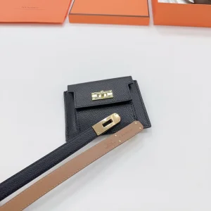 Hermes Kelly Pocket Black Leather Belt