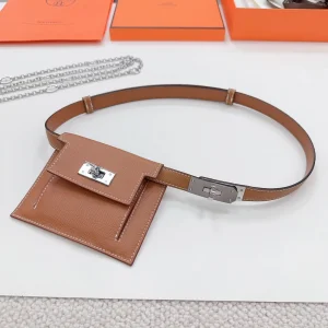 Hermes Kelly Pocket Brown Leather Belt