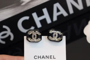 Chanel Crystals CC Black Earrings