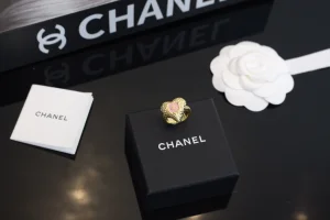 Chanel Gold Heart CC Pink Rings