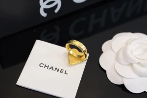 Chanel Gold Heart CC Pink Rings