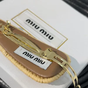 Miu Miu Logo Beige Raffia Hiar Clips