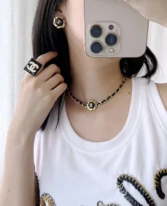 Chanel CC Logo Square Rings Black