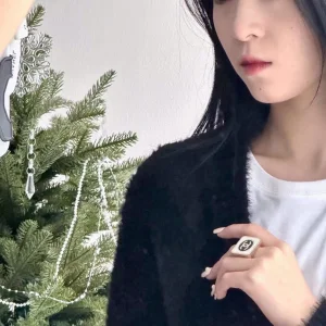 Chanel CC Logo Square White Rings