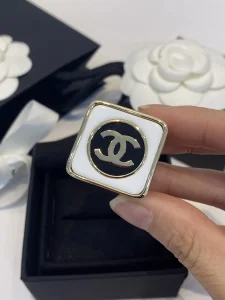 Chanel CC Logo Square White Rings