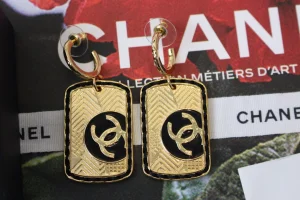 Chanel Gold CC Tag Pendant Earrings
