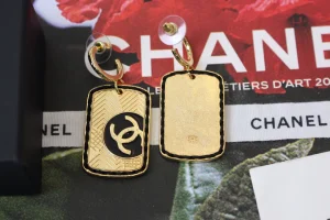 Chanel Gold CC Tag Pendant Earrings