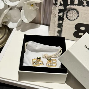 Balenciaga Crystal BB Gold Earrings