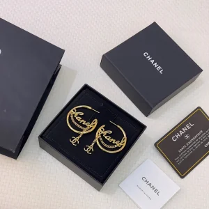 Chanel Monogram Logo Earrings Gold
