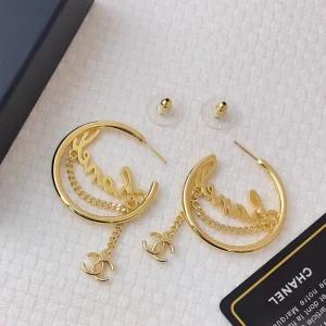 Chanel Monogram Logo Earrings Gold