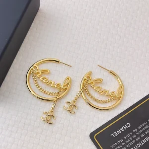 Chanel Monogram Logo Earrings Gold
