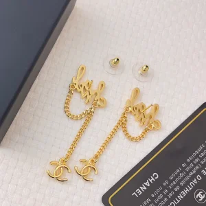 Chanel Monogram Logo Gold Earrings