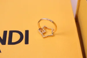 Fendi Crystal FF Slim Star Rings Gold