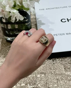 Chanel Crystal CC Gold Rings