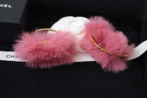 Chanel CC Fantasy Fur Hoop Earrings