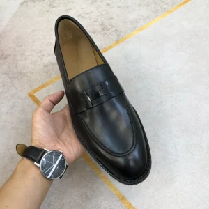 Hermes Paris Black Leather Loafers