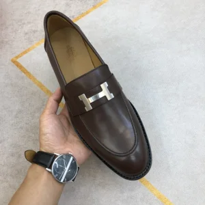 Hermes Paris Brown Leather Loafers