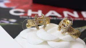 Chanel Crystal CC Gold Metal Earrings