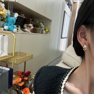 Chanel Crystal CC Gold Metal Earrings