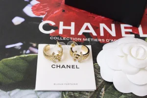 Chanel Crystal CC Gold Metal Earrings