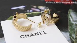 Chanel Crystal CC Gold Metal Earrings