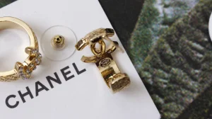 Chanel Crystal CC Gold Metal Earrings