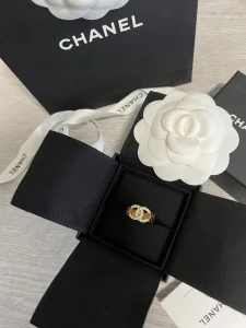 Chanel Crystal CC Gold Rings