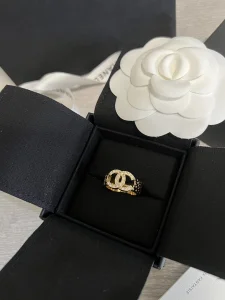 Chanel Crystal CC Gold Rings