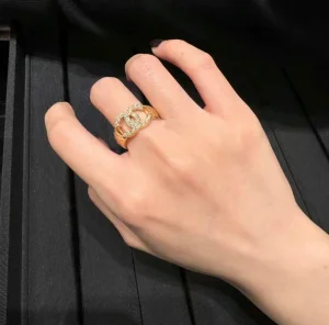 Chanel Crystal CC Gold Rings