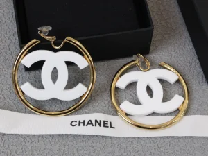 Chanel White CC Logo Round Earrings