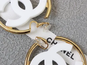 Chanel White CC Logo Round Earrings