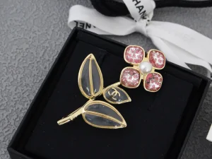 Chanel Pink Black Flower Brooch