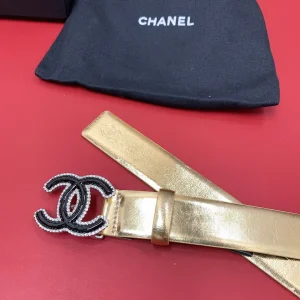 Chanel CC Logo Gold Leather Belt 30MM