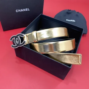 Chanel CC Logo Gold Leather Belt 30MM