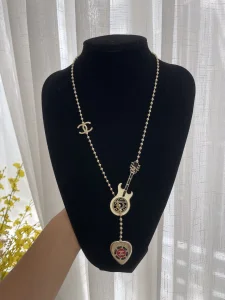 Chanel Guitar CC Logo Gold Necklaces