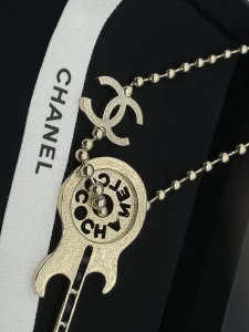 Chanel Guitar CC Logo Gold Necklaces