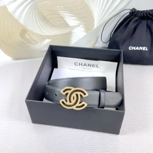 Chanel CC logo Black Leather Belt 30MM