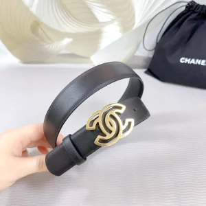 Chanel CC logo Black Leather Belt 30MM