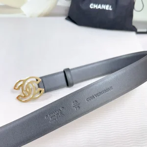 Chanel CC logo Black Leather Belt 30MM