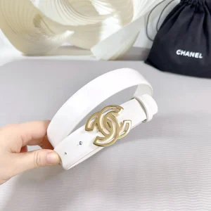 Chanel CC logo White Leather Belt 30MM