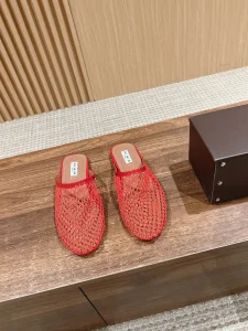 Alaia Red Fishnet Flat Mules