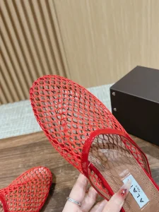 Alaia Red Fishnet Flat Mules
