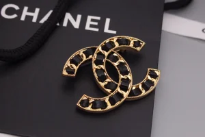 Chanel CC Black Gold Brooch