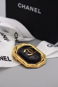 Chanel CC Black Gold Brooch