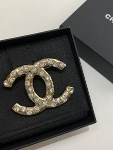Chanel Diamonds Gold CC Logo Brooch