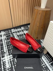 Chanel Bow Tweed Ballet Flat Red