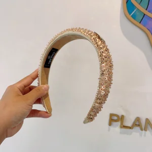 Chanel Sequins Embellished Headband Gold