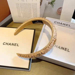 Chanel Sequins Embellished Headband Gold